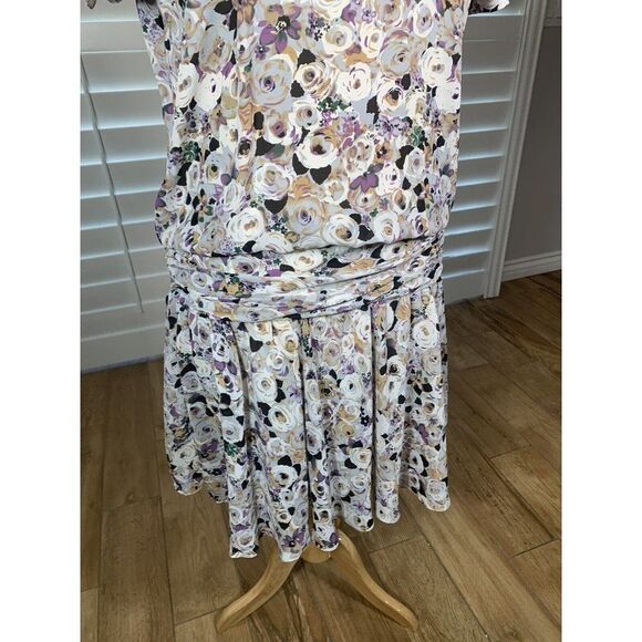 Vtg Liz Roberts Floral Chiffon Dress 14 16 Drop Waist 80s Short Sleeve Easter - Picture 3 of 11